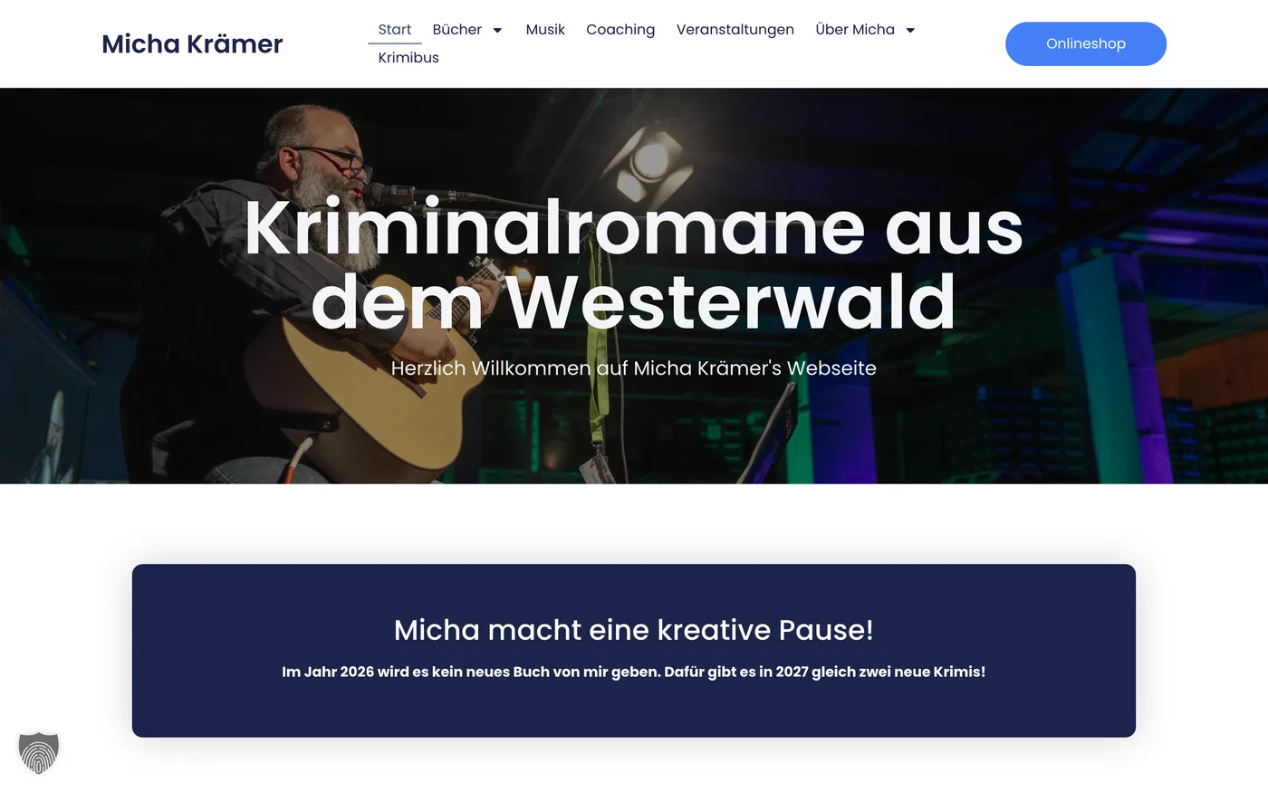 Screenshot der Webseite Micha Krämer – Autor & Musiker