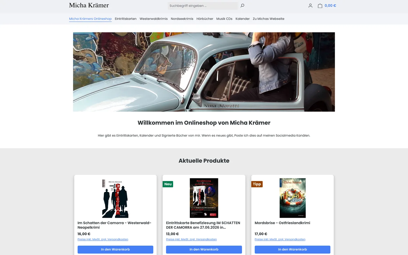 Screenshot der Webseite Micha Krämers Onlineshop