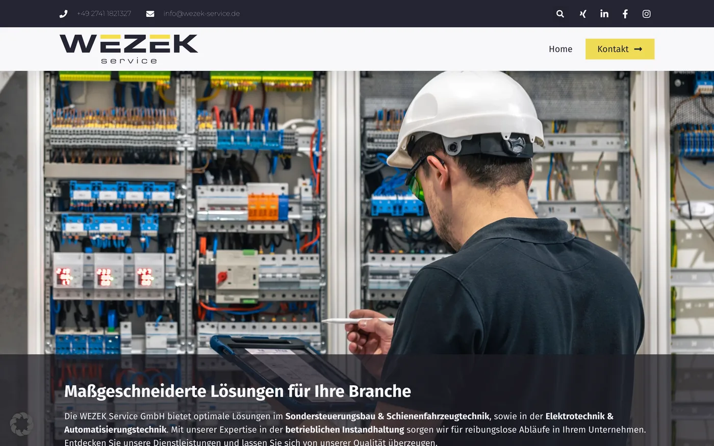 Screenshot der Webseite WEZEK Service GmbH